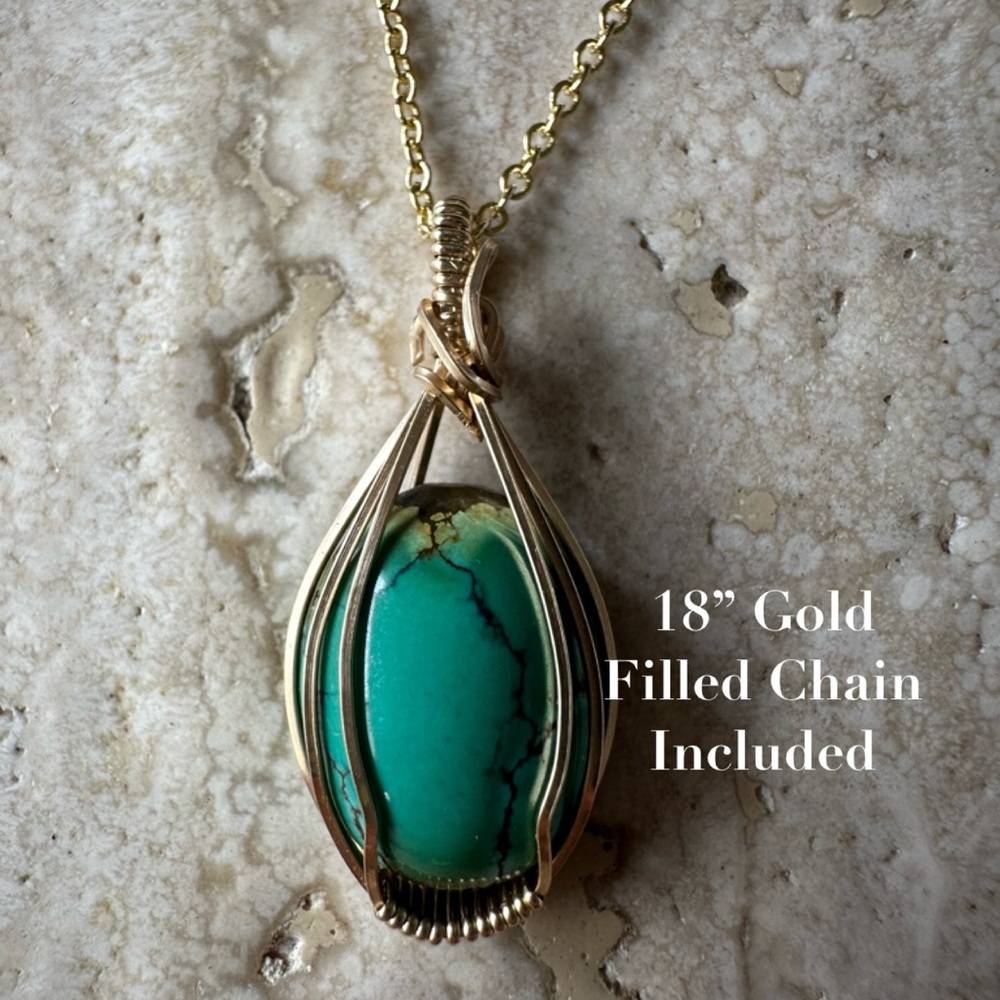 14k Gold Filled Turquoise Necklace with 18” Gold Filled Cable Chain